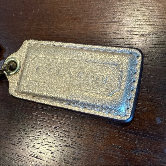COACH Hang Tag Gold Metallic Leather Key Fob Bag Charm 2” Keychain - Picture 2 of 5